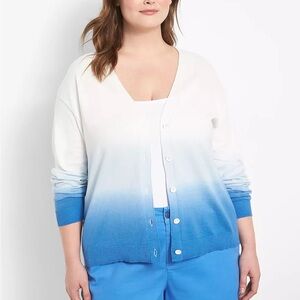 Lane Bryant White-to-Blue Ombre Button Cardigan 100% Cotton SZ 22/24